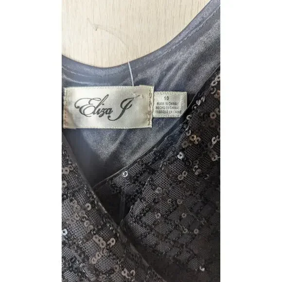 New Eliza J black sequined party cocktail dress size 10 - Picture 6 of 7